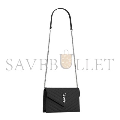 YSL CASSANDRE ENVELOPE CHAIN WALLET IN GRAIN DE POUDRE LEATHER 742920BOW021000 (19*12.5*3.5cm)