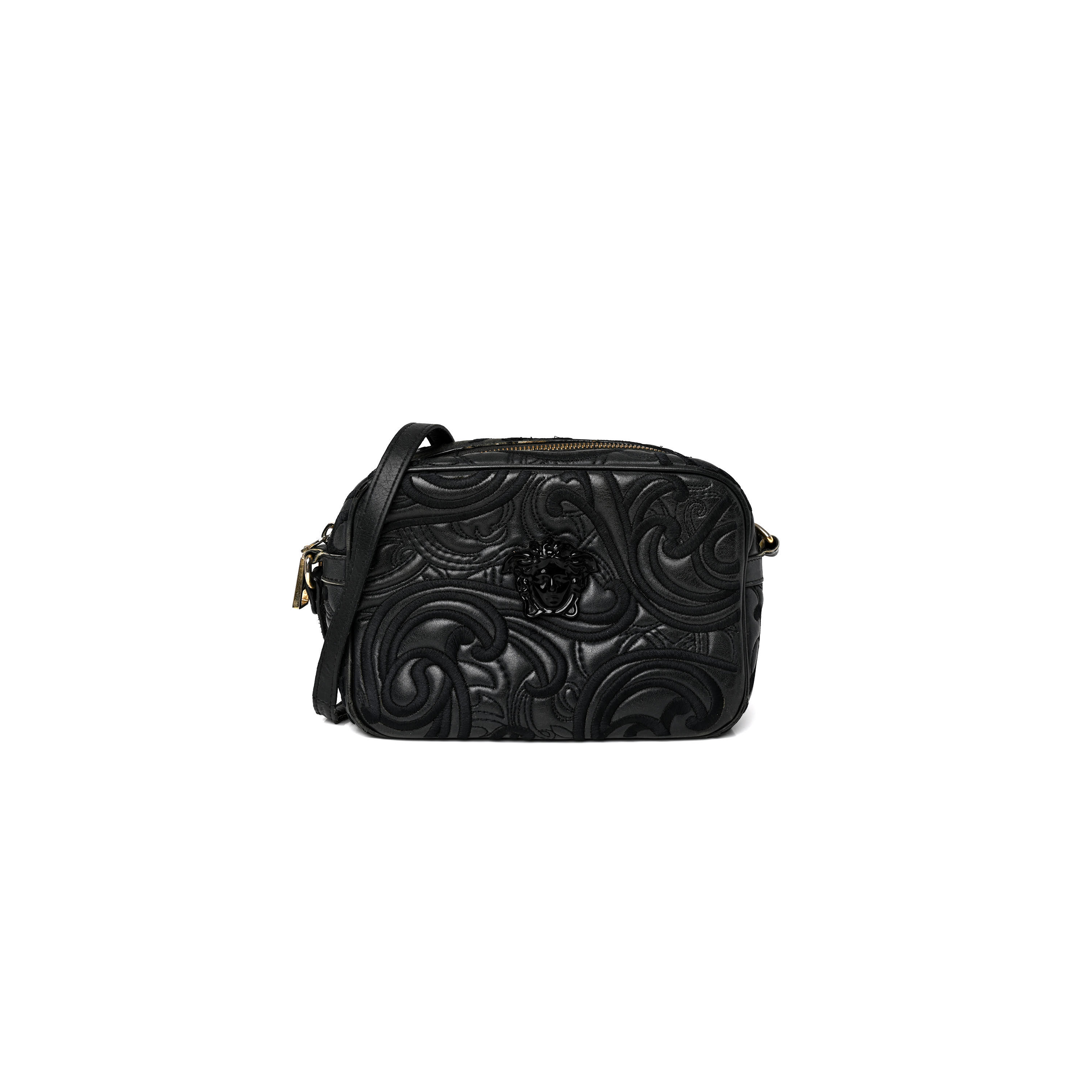 VERSACE NAPPA EMBROIDERED BAROQUE PALAZZO CAMERA BAG BLACK  (21*15*6cm)