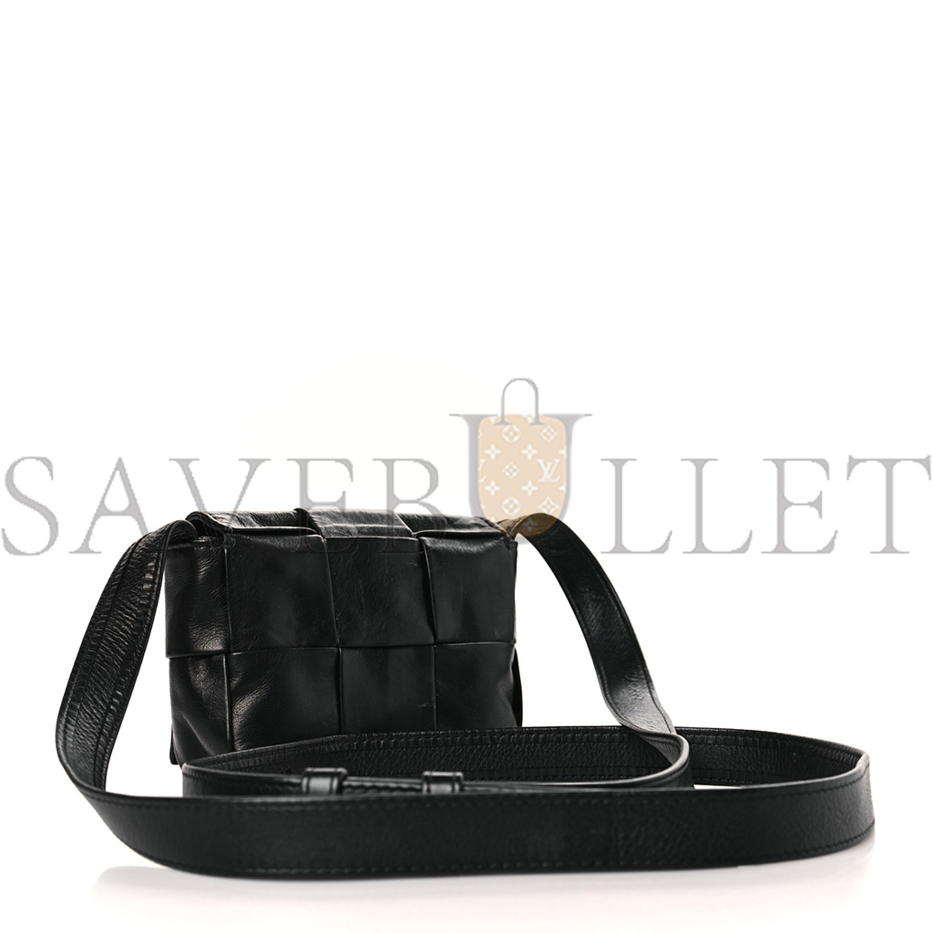 BOTTEGA VENETA PAPER CALFSKIN MAXI INTRECCIO EXTRA MINI CASSETTE CROSSBODY BAG BLACK (13*9*5cm) BOTTEGA VENETA PAPER CALFSKIN MAXI INTRECCIO EXTRA MINI CASSETTE CROSSBODY BAG BLACK (13*9*5cm)