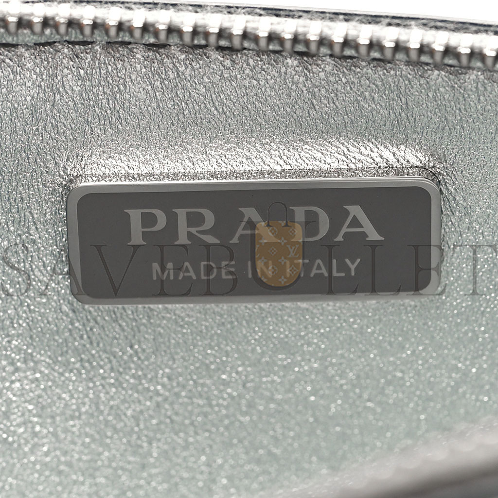 PRADA METALLIC BRUSHED CALFSKIN MINI TRIANGLE BAG SILVER (20*12*4cm) PRADA METALLIC BRUSHED CALFSKIN MINI TRIANGLE BAG SILVER (20*12*4cm)