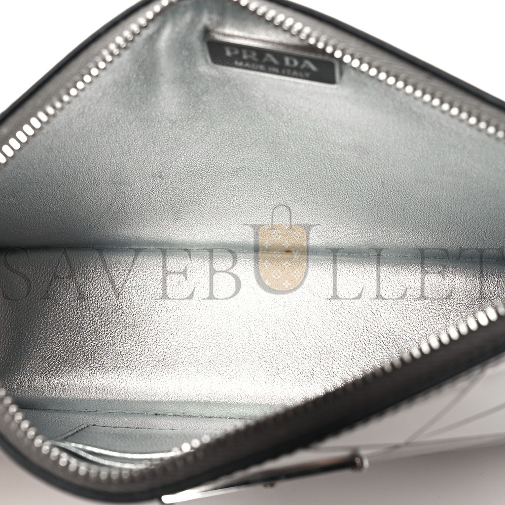 PRADA METALLIC BRUSHED CALFSKIN MINI TRIANGLE BAG SILVER (20*12*4cm) PRADA METALLIC BRUSHED CALFSKIN MINI TRIANGLE BAG SILVER (20*12*4cm)