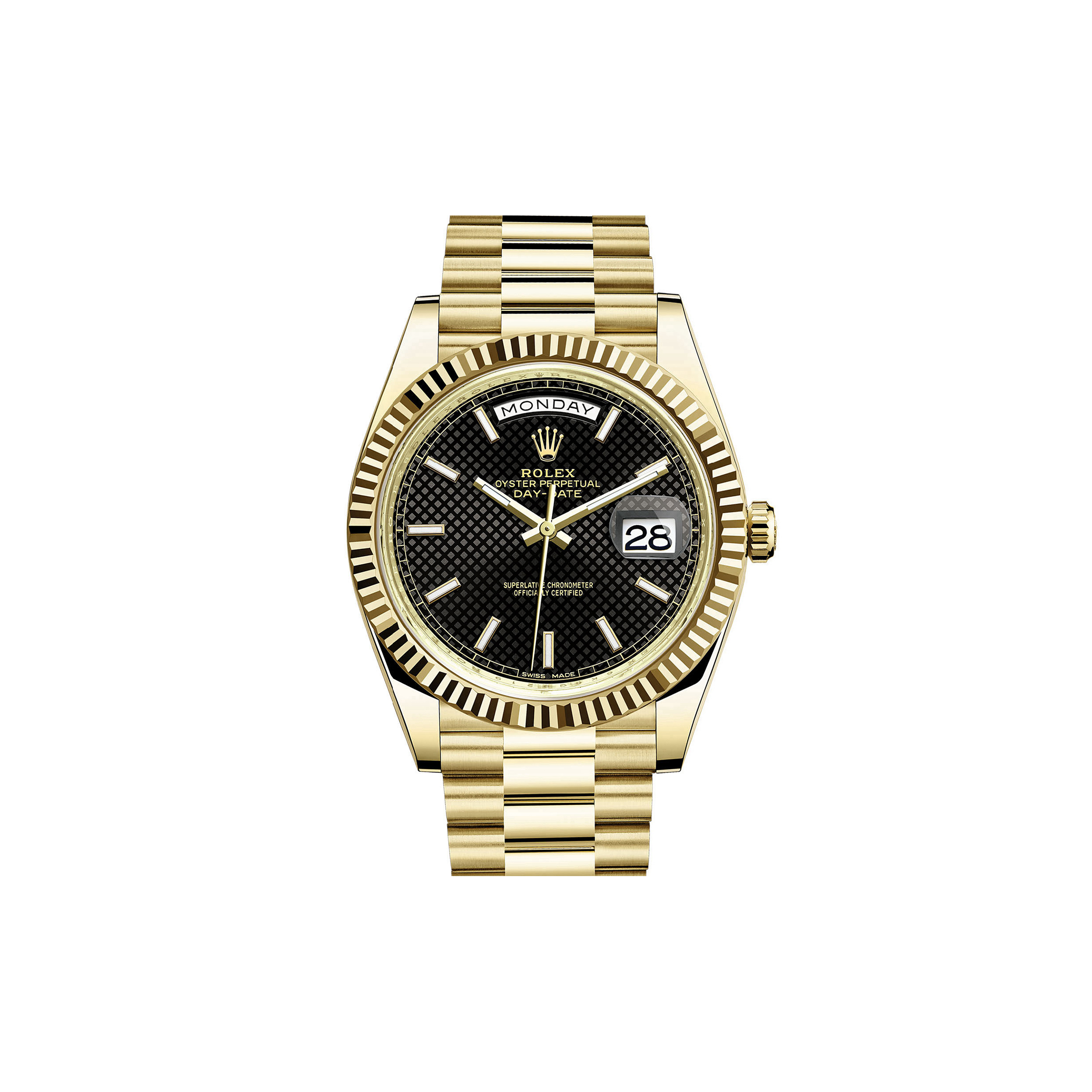 ROLEX DAY-DATE GOLD RING BLACK FACE WATCH 228238-0007