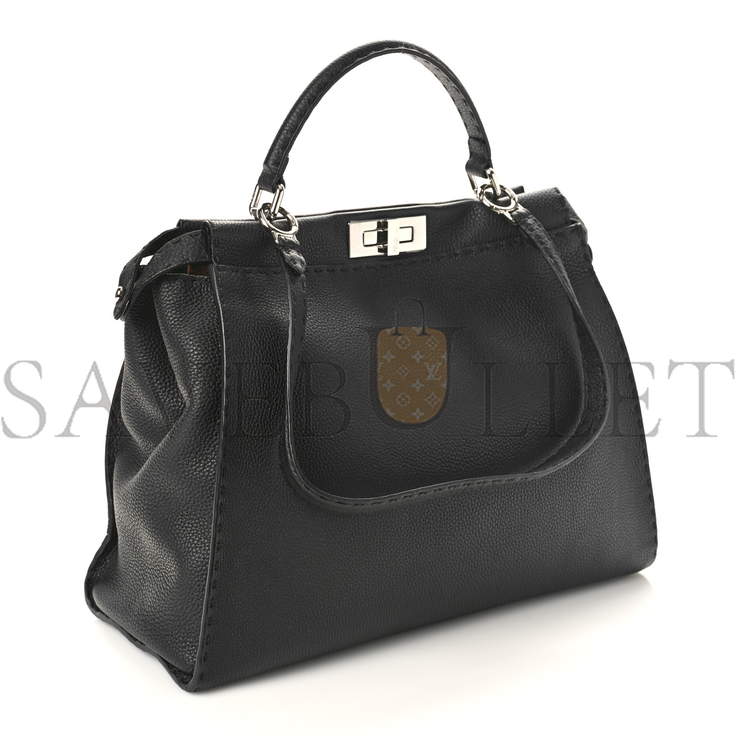 FENDI CUOIO ROMANO SELLERIA BI-COLOR LARGE PEEKABOO ICONIC SATCHEL BLACK MOU (15.5*12*7cm)