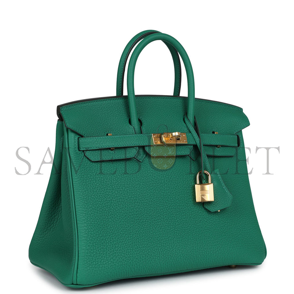 HERMÈS BIRKIN 25 TOGO LEATHER VELVET GREEN GOLD BUCKLE BAG BK30U4EPSS (25*20*13cm)