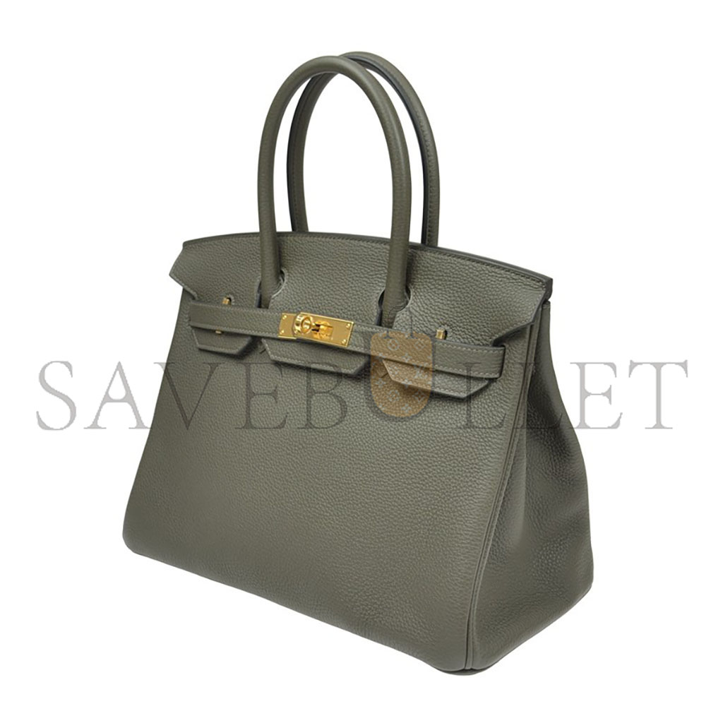 HERMES BIRKIN 30 TOGO LEATHER ALMOND GREEN GOLD BUCKLE HANDBAG BK30C6TGGP (30*23*15cm)