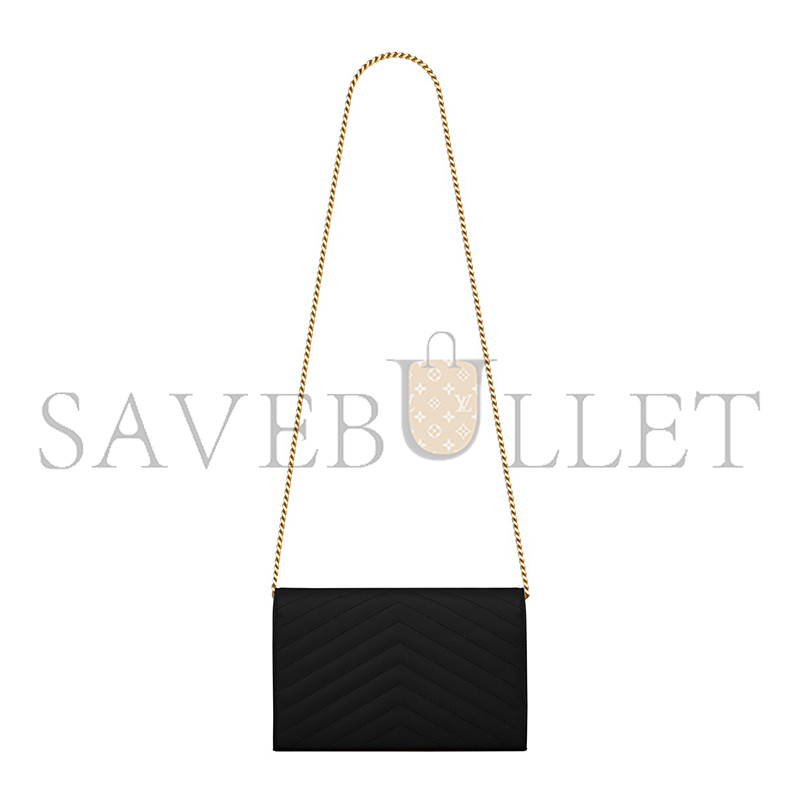 YSL CLASSIC CASSANDRE CHAIN WALLET IN GRAIN DE POUDRE LEATHER 377828BOW011000 (22.5*14*4cm)