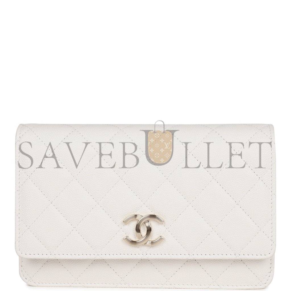 CHANEL WALLET ON CHAIN WOC WHITE CAVIAR LIGHT GOLD HARDWARE (19*12*4cm)