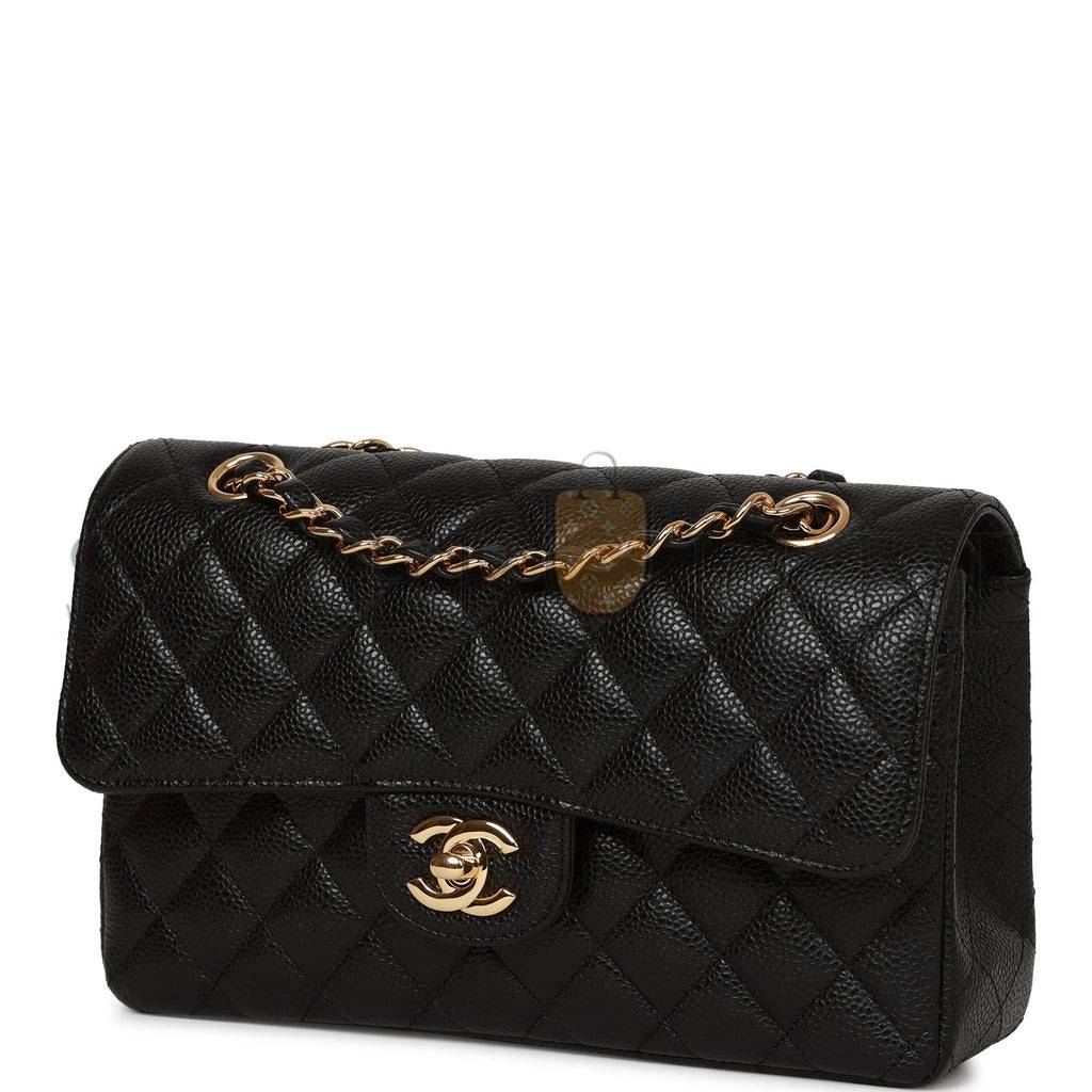 CHANEL SMALL CLASSIC DOUBLE FLAP BAG BLACK CAVIAR GOLD HARDWARE (23*15*6cm)