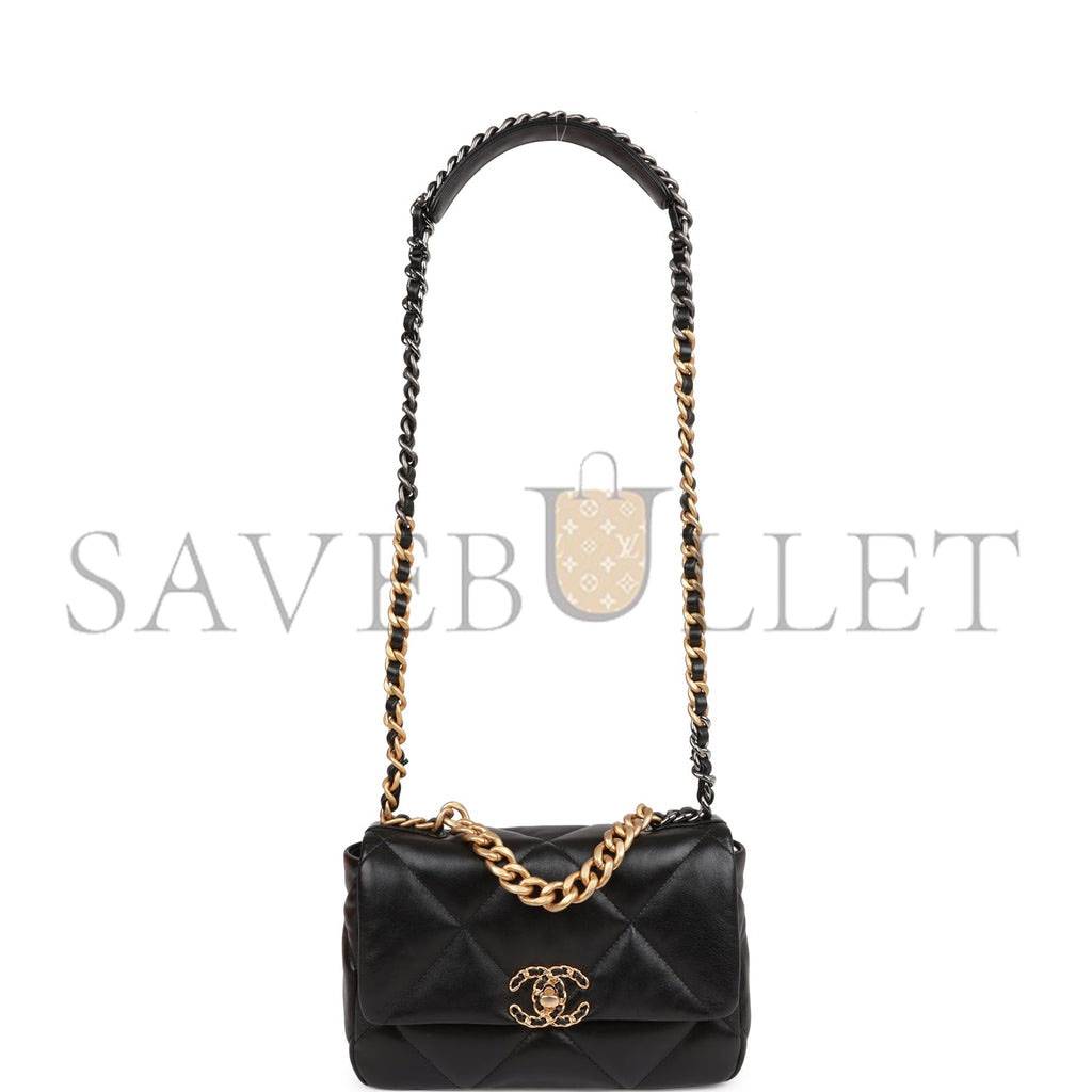 CHANEL MEDIUM 19 FLAP BAG BLACK LAMBSKIN MIXED HARDWARE (25*16*9cm)