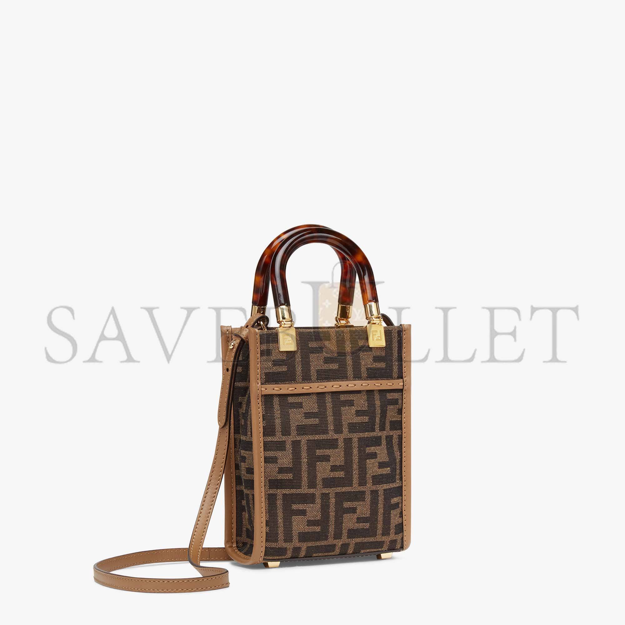 FENDI MINI SUNSHINE SHOPPER - BROWN FF FABRIC MINI-BAG 8BS051ALVXF1GE3 (18*13*6.5cm)