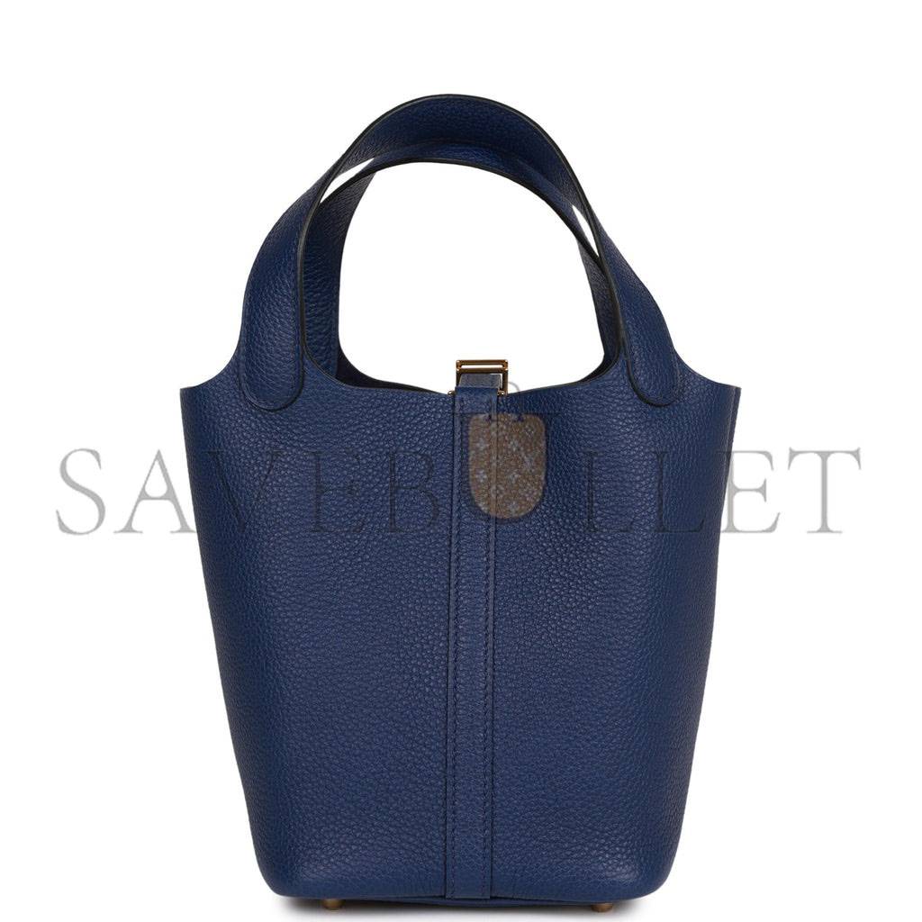 HERMES PICOTIN LOCK 18 BLEU SAPHIR MAURICE GOLD HARDWARE (18*13*18cm)