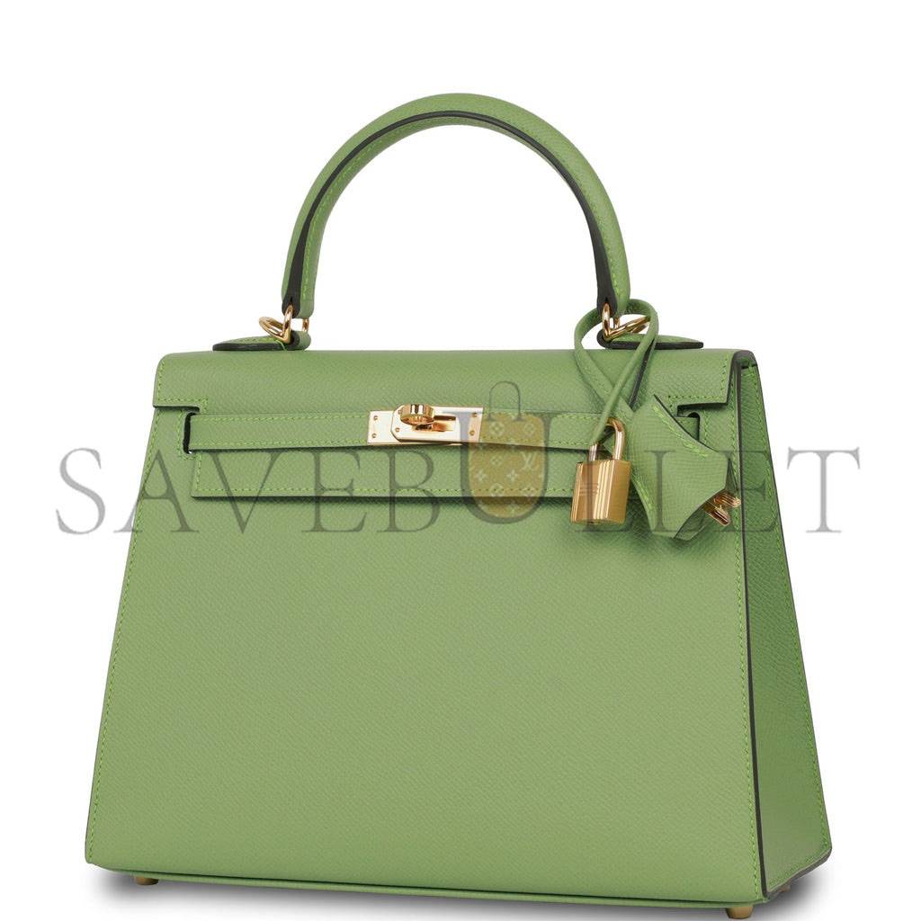 HERMES KELLY SELLIER 25 VERT CRIQUET EPSOM GOLD HARDWARE HANDMADE  (25*17*7cm)