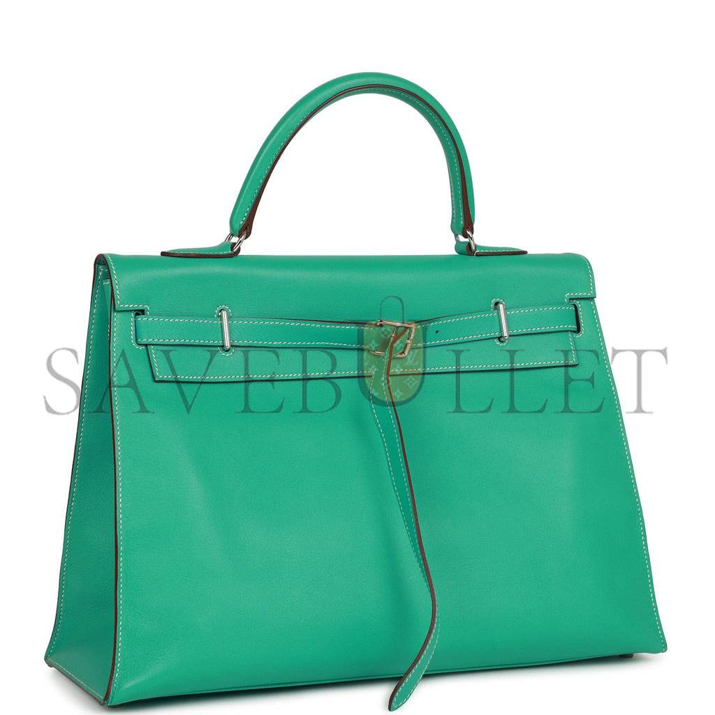 HERMES KELLY FLAT 35 LAGOON SWIFT PALLADIUM HARDWARE (35*25*14cm)