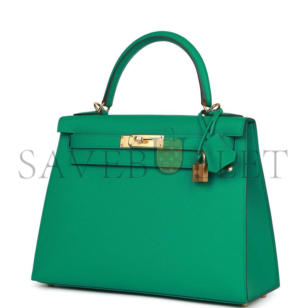 HERMES KELLY SELLIER 28 VERT JADE EPSOM GOLD HARDWARE (28*22*10cm)