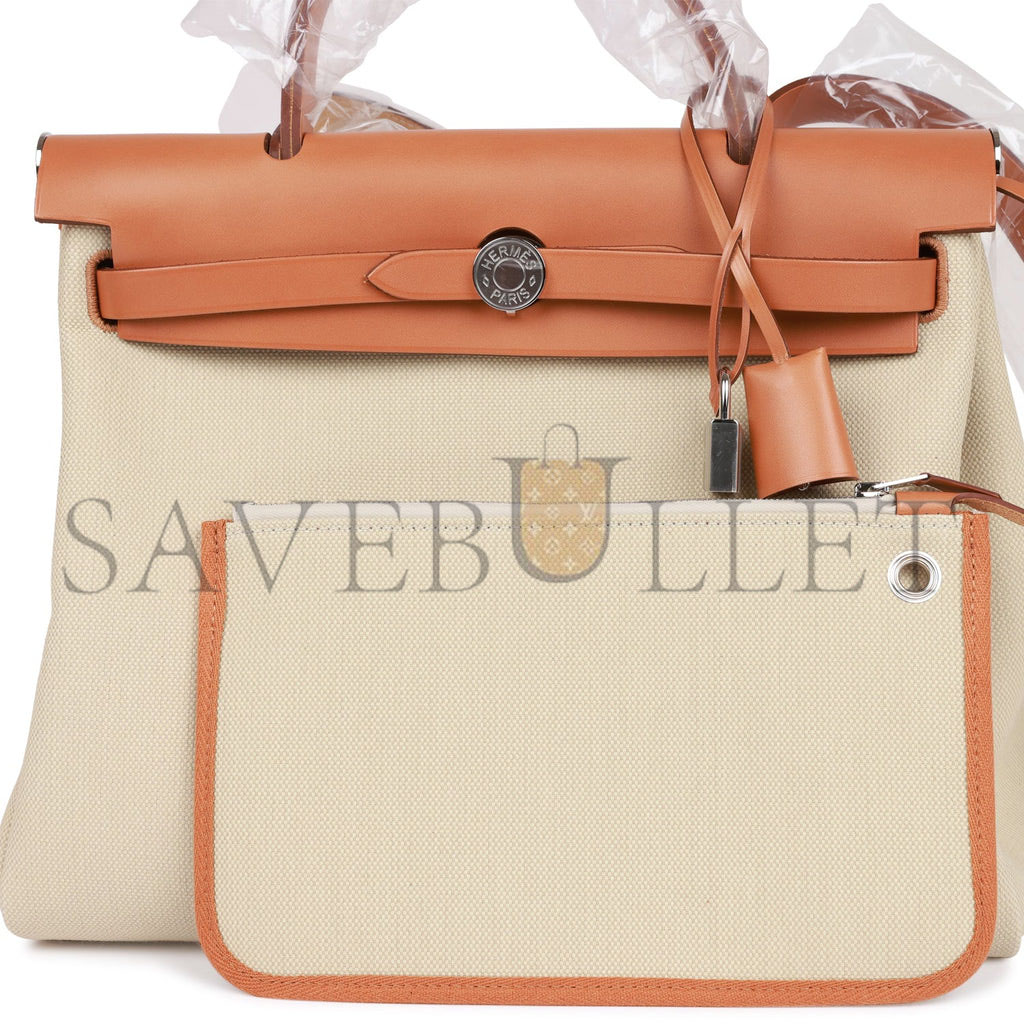 HERMES HERBAG ZIP PM 31 BETON TOILE H BERLINE VACHE NATUREL HUNTER PALLADIUM HARDWARE(30*27*11cm) HERMES HERBAG ZIP PM 31 BETON TOILE H BERLINE VACHE NATUREL HUNTER PALLADIUM HARDWARE(30*27*11cm)
