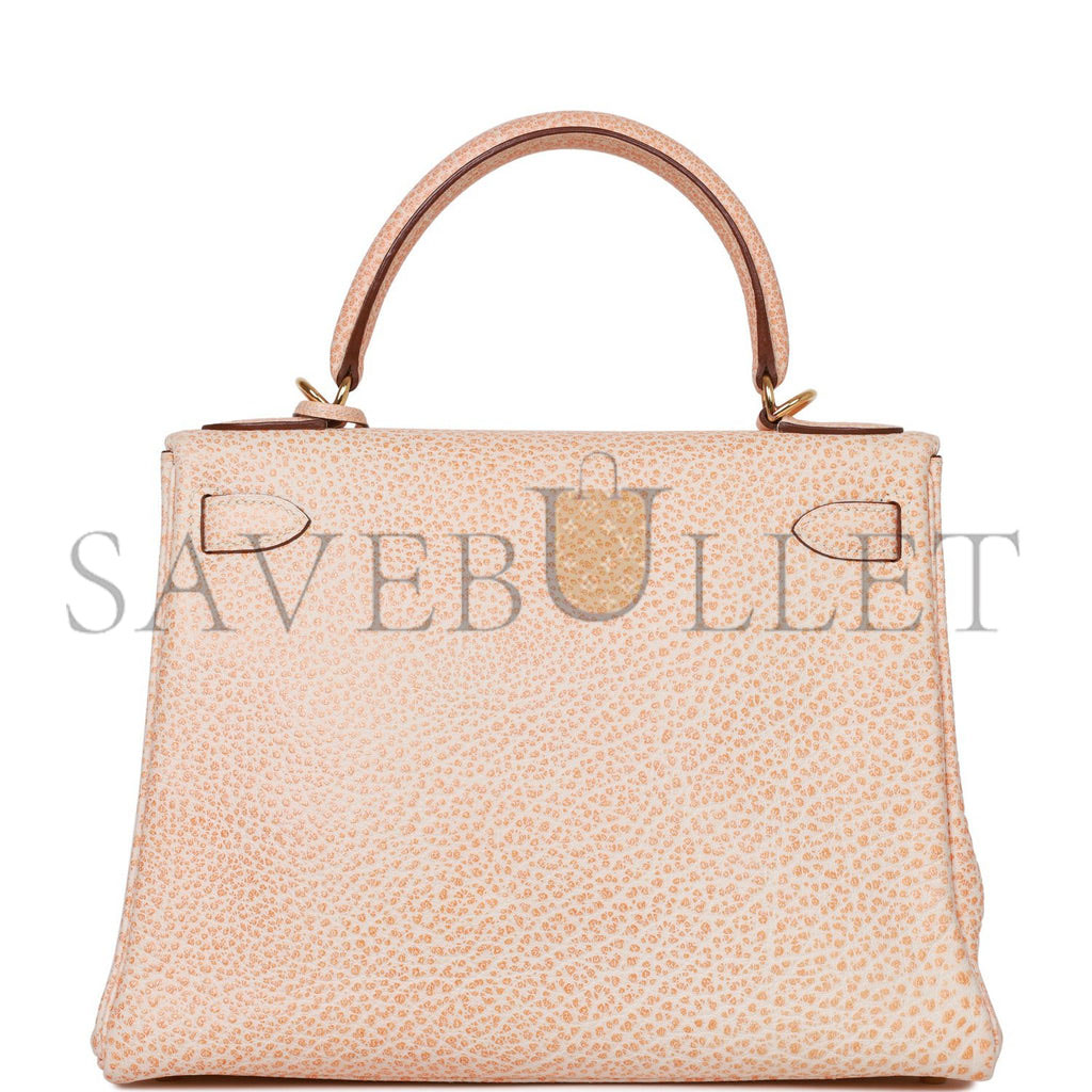 HERMES VINTAGE HERMES KELLY RETOURNE 28 ORANGE DALMATIAN BUFFALO GOLD HARDWARE(28*22*10cm)