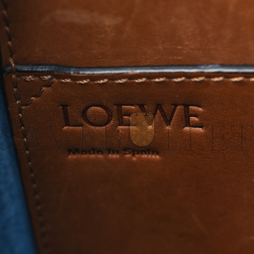 LOEWE CALFSKIN DOUBLE HANDLE SQUARE TOTE CAMEL CAPRI BLUE (22*21*10cm) LOEWE CALFSKIN DOUBLE HANDLE SQUARE TOTE CAMEL CAPRI BLUE (22*21*10cm)