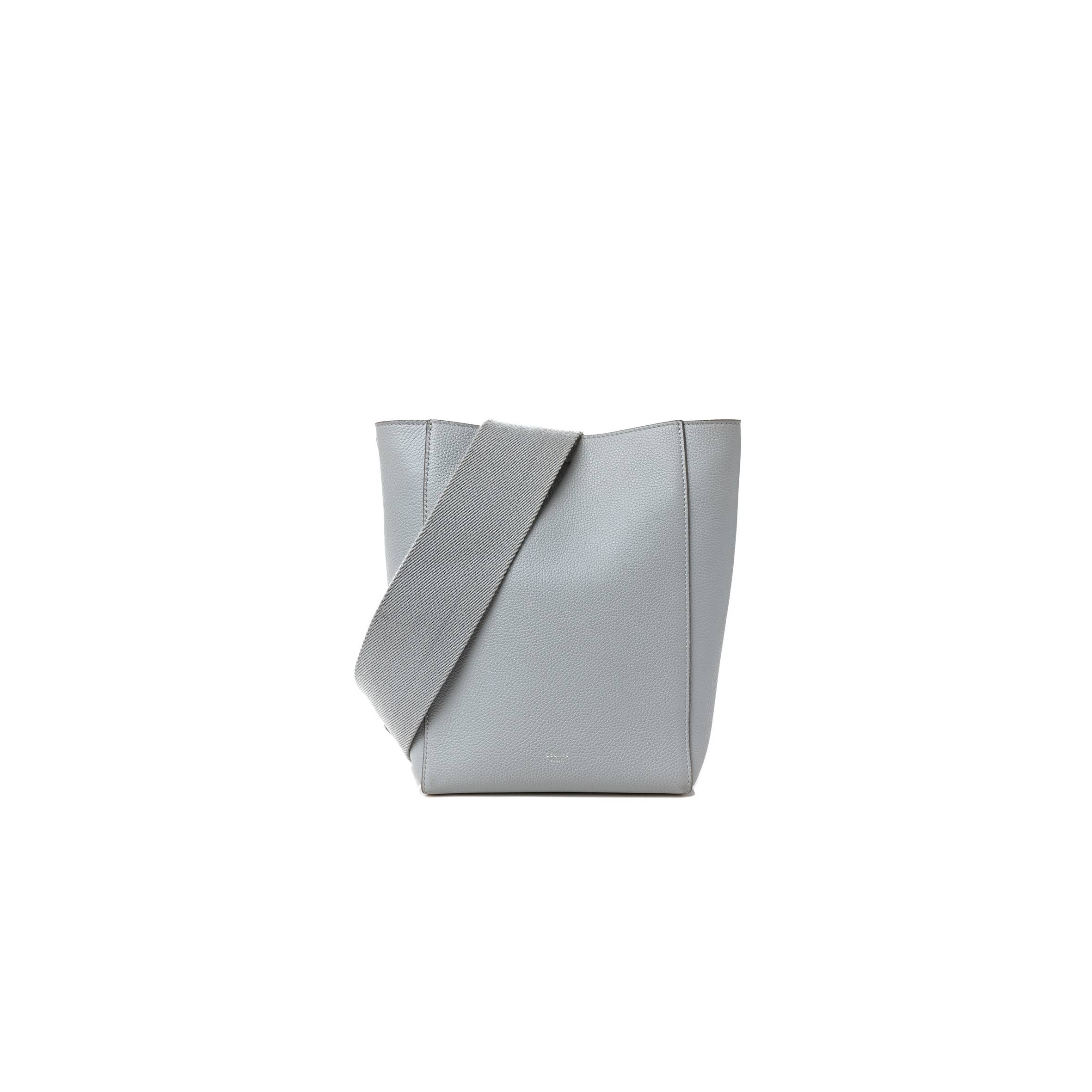 CELINE SOFT GRAINED CALFSKIN SMALL SANGLE BUCKET BAG GREY (24*18*12cm) CELINE SOFT GRAINED CALFSKIN SMALL SANGLE BUCKET BAG GREY (24*18*12cm)