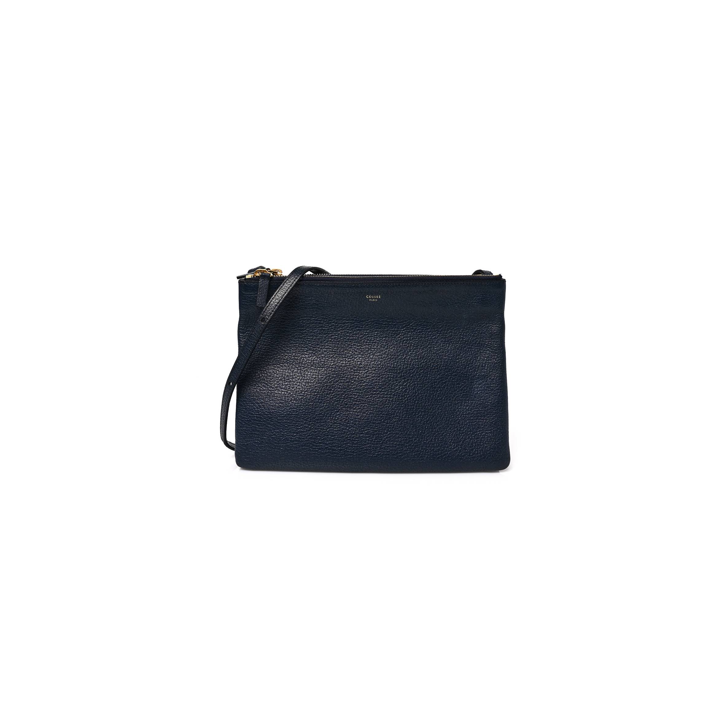 CELINE GOATSKIN LARGE TRIO CROSSBODY BAG DARK BLUE (24*18*3cm) CELINE GOATSKIN LARGE TRIO CROSSBODY BAG DARK BLUE (24*18*3cm)