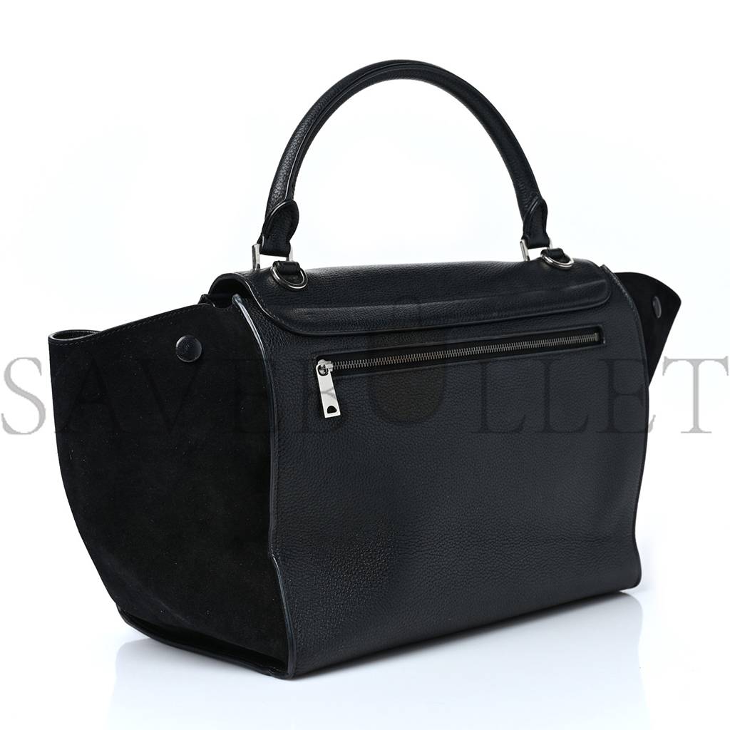CELINE DRUMMED CALFSKIN SUEDE MEDIUM TRAPEZE BLACK (30*22*18cm) CELINE DRUMMED CALFSKIN SUEDE MEDIUM TRAPEZE BLACK (30*22*18cm)