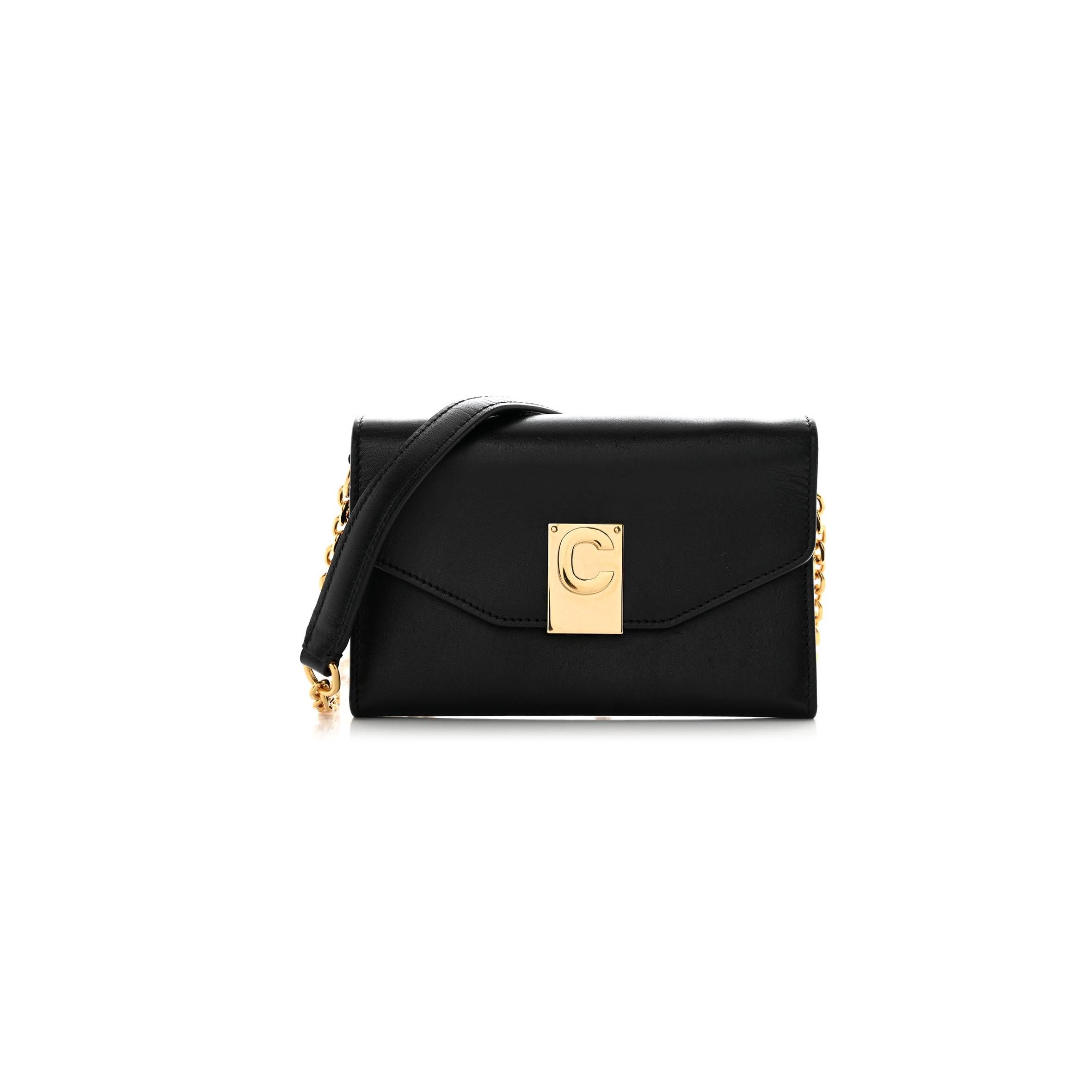 CELINE SHINY SMOOTH CALFSKIN C PHONE HOLDER WALLET ON CHAIN BAG BLACK (15*10*3cm) CELINE SHINY SMOOTH CALFSKIN C PHONE HOLDER WALLET ON CHAIN BAG BLACK (15*10*3cm)