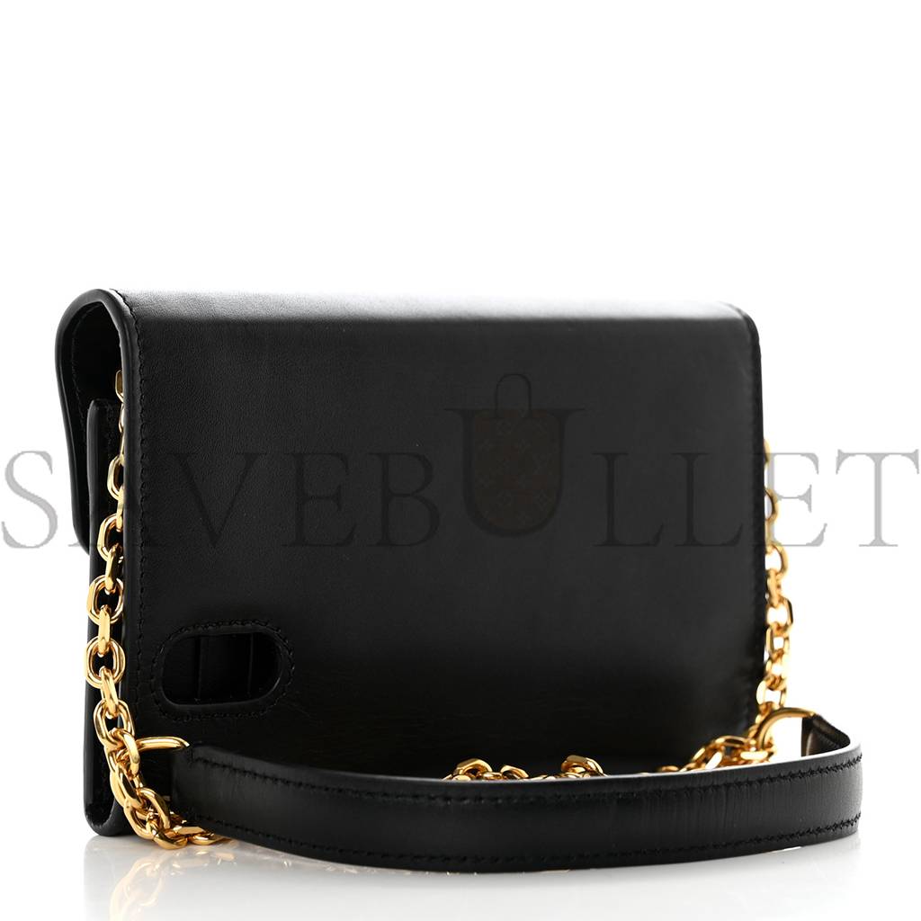 CELINE SHINY SMOOTH CALFSKIN C PHONE HOLDER WALLET ON CHAIN BAG BLACK (15*10*3cm) CELINE SHINY SMOOTH CALFSKIN C PHONE HOLDER WALLET ON CHAIN BAG BLACK (15*10*3cm)