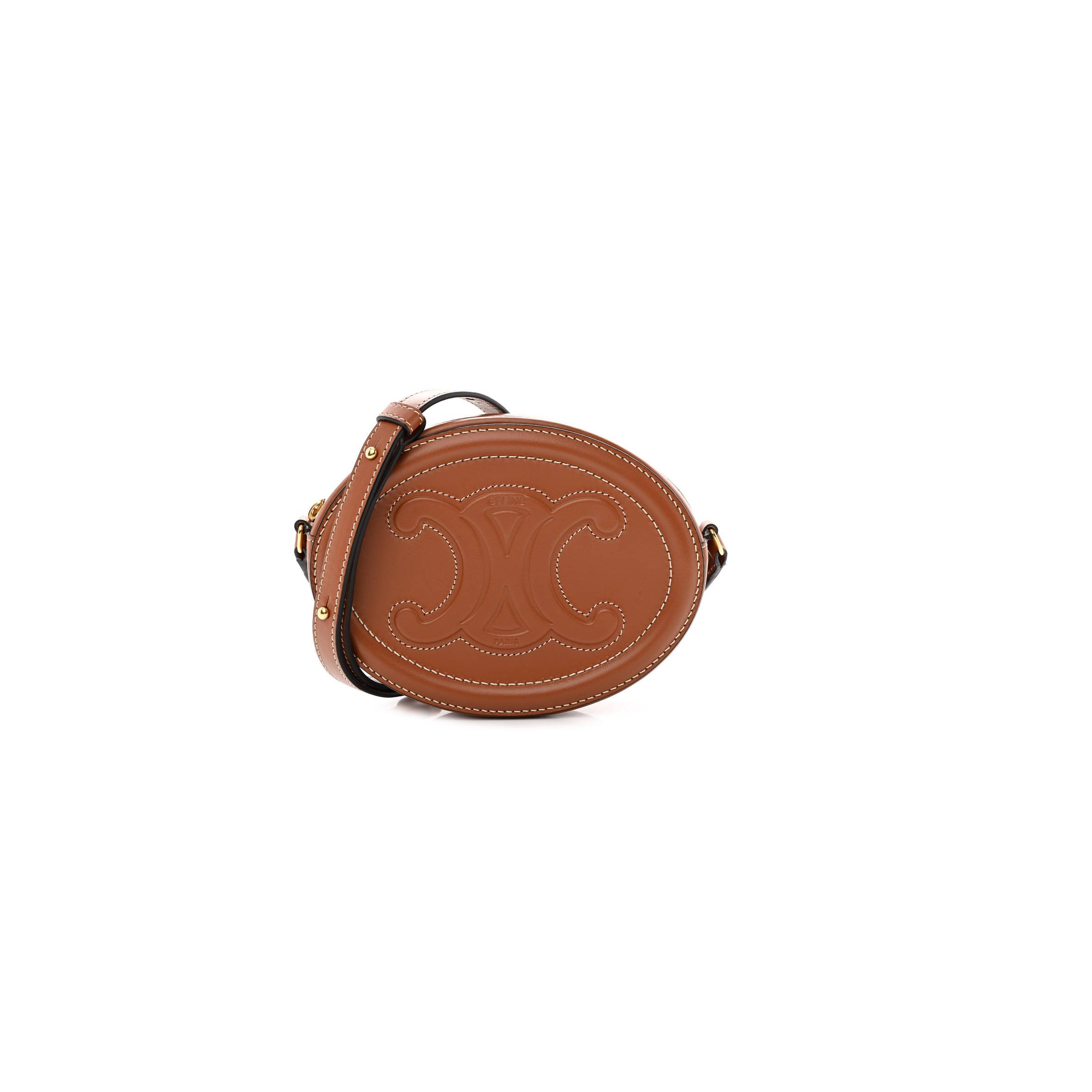 CELINE SMOOTH CALFSKIN CUIR TRIOMPHE OVAL CROSSBODY PURSE TAN (16*12*4cm) CELINE SMOOTH CALFSKIN CUIR TRIOMPHE OVAL CROSSBODY PURSE TAN (16*12*4cm)