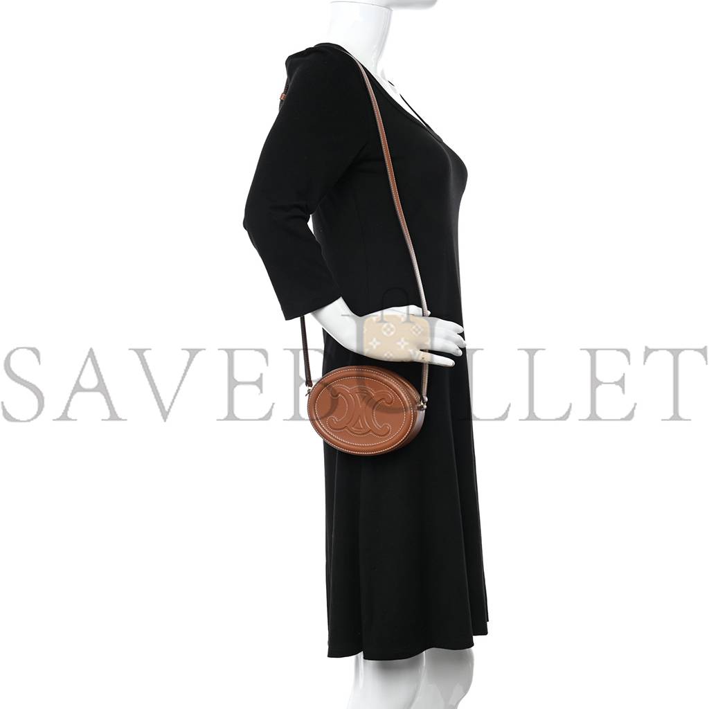 CELINE SMOOTH CALFSKIN CUIR TRIOMPHE OVAL CROSSBODY PURSE TAN (16*12*4cm) CELINE SMOOTH CALFSKIN CUIR TRIOMPHE OVAL CROSSBODY PURSE TAN (16*12*4cm)