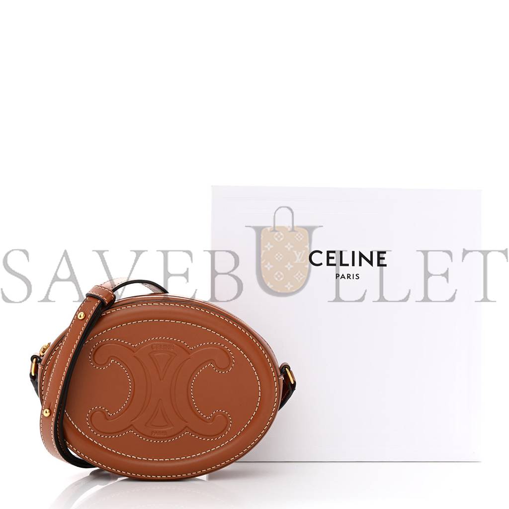 CELINE SMOOTH CALFSKIN CUIR TRIOMPHE OVAL CROSSBODY PURSE TAN (16*12*4cm) CELINE SMOOTH CALFSKIN CUIR TRIOMPHE OVAL CROSSBODY PURSE TAN (16*12*4cm)