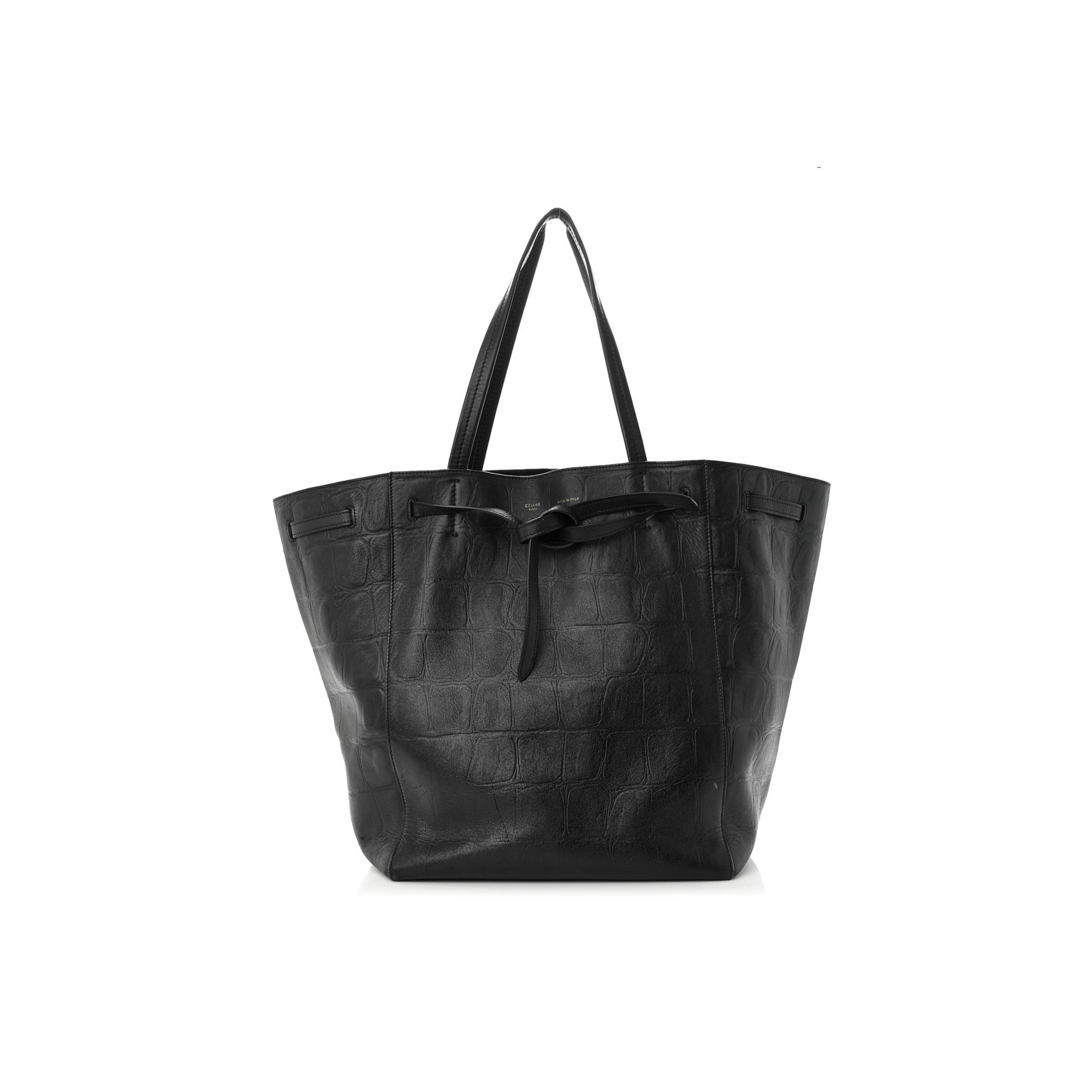 CELINE CROCODILE EMBOSSED CALFSKIN MEDIUM BELT CABAS PHANTOM BLACK (34*28*20cm) CELINE CROCODILE EMBOSSED CALFSKIN MEDIUM BELT CABAS PHANTOM BLACK (34*28*20cm)