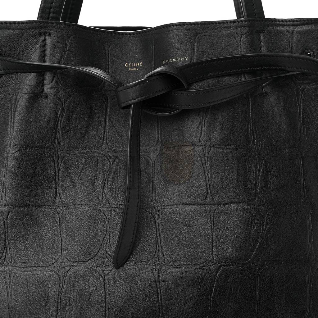 CELINE CROCODILE EMBOSSED CALFSKIN MEDIUM BELT CABAS PHANTOM BLACK (34*28*20cm) CELINE CROCODILE EMBOSSED CALFSKIN MEDIUM BELT CABAS PHANTOM BLACK (34*28*20cm)