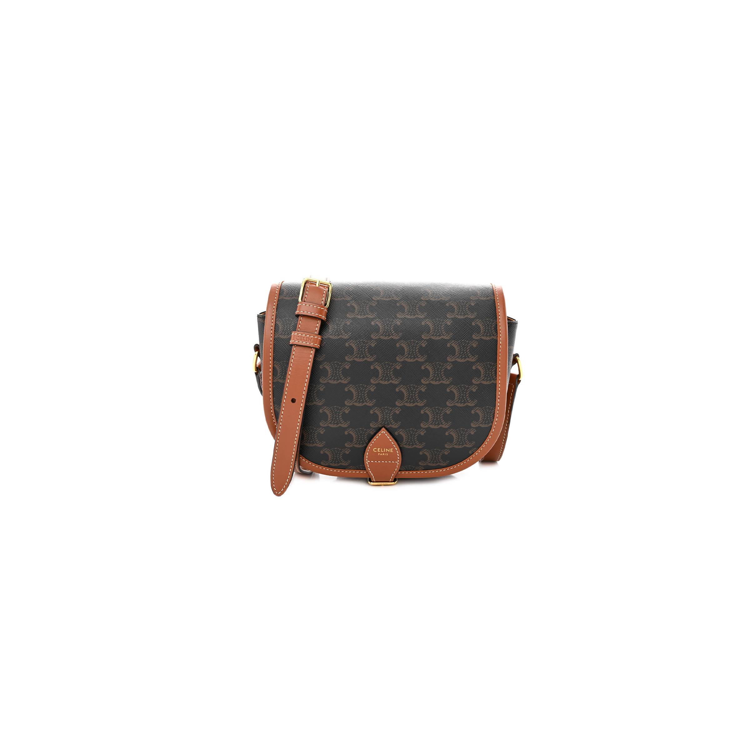CELINE TRIOMPHE CANVAS MEDIUM FOLCO BAG TAN (18*17*6cm) CELINE TRIOMPHE CANVAS MEDIUM FOLCO BAG TAN (18*17*6cm)