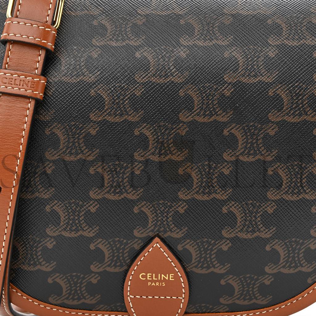 CELINE TRIOMPHE CANVAS MEDIUM FOLCO BAG TAN (18*17*6cm) CELINE TRIOMPHE CANVAS MEDIUM FOLCO BAG TAN (18*17*6cm)