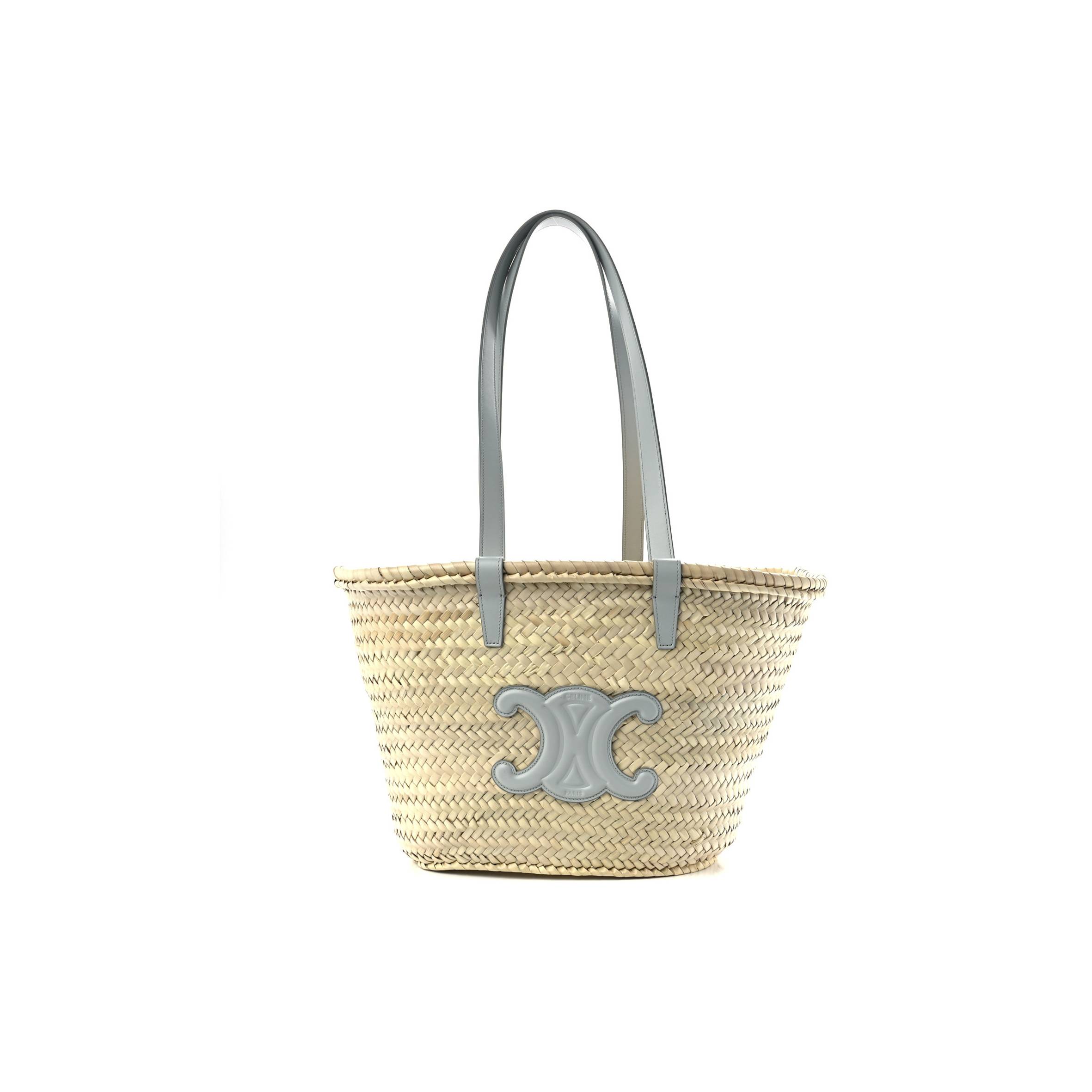 CELINE RAFFIA CALFSKIN TRIOMPHE MEDIUM PANIER SOFT BLUE (25*25*13cm) CELINE RAFFIA CALFSKIN TRIOMPHE MEDIUM PANIER SOFT BLUE (25*25*13cm)