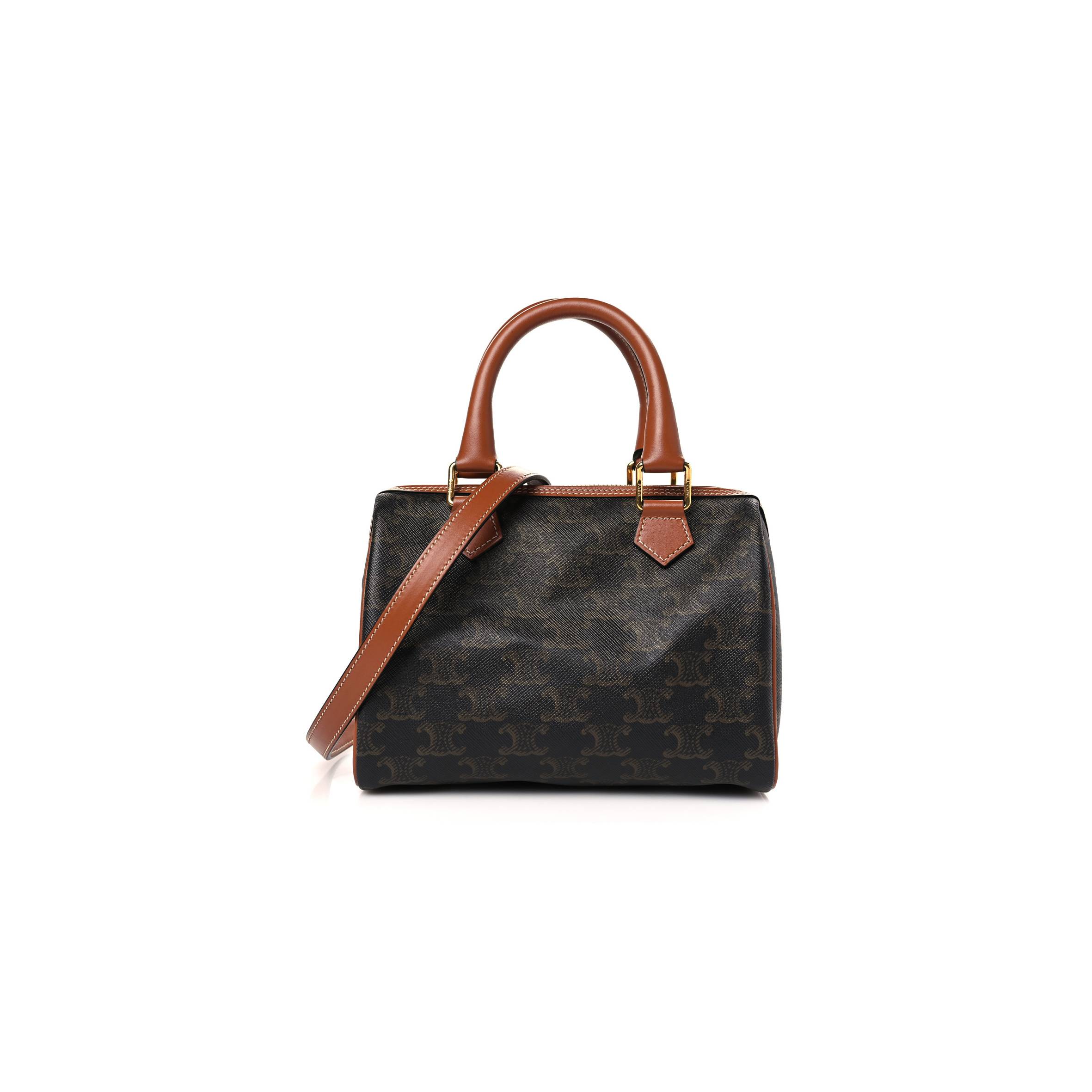 CELINE TRIOMPHE CANVAS CALFSKIN SMALL BOSTON BAG TAN (22*18*13cm) CELINE TRIOMPHE CANVAS CALFSKIN SMALL BOSTON BAG TAN (22*18*13cm)