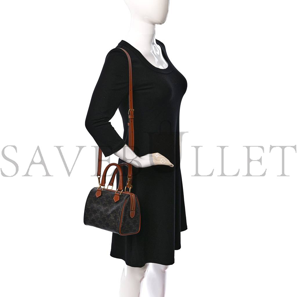 CELINE TRIOMPHE CANVAS CALFSKIN SMALL BOSTON BAG TAN (22*18*13cm) CELINE TRIOMPHE CANVAS CALFSKIN SMALL BOSTON BAG TAN (22*18*13cm)