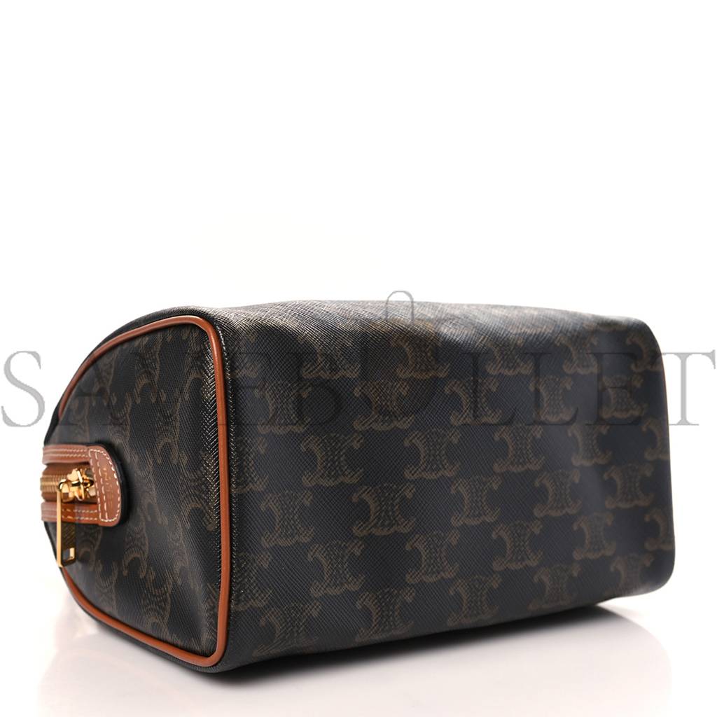 CELINE TRIOMPHE CANVAS CALFSKIN SMALL BOSTON BAG TAN (22*18*13cm) CELINE TRIOMPHE CANVAS CALFSKIN SMALL BOSTON BAG TAN (22*18*13cm)