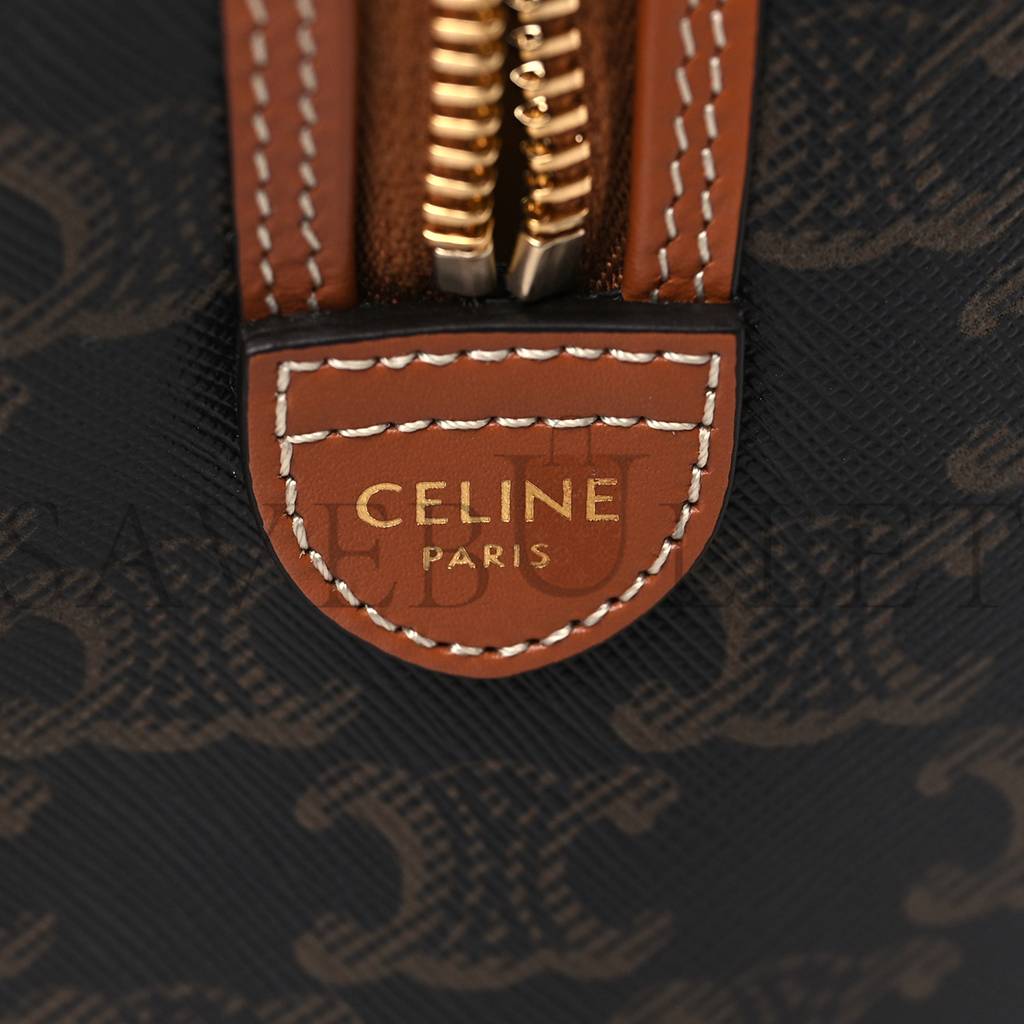 CELINE TRIOMPHE CANVAS CALFSKIN SMALL BOSTON BAG TAN (22*18*13cm) CELINE TRIOMPHE CANVAS CALFSKIN SMALL BOSTON BAG TAN (22*18*13cm)