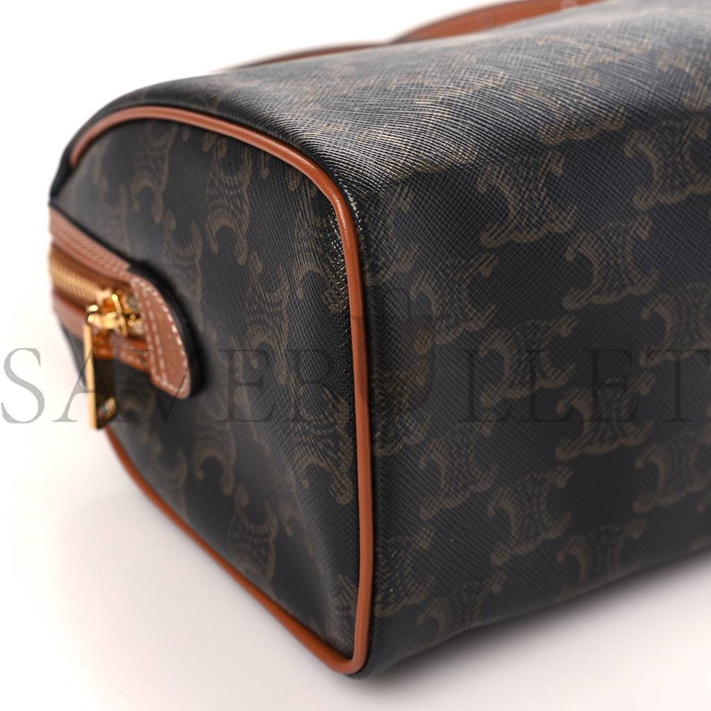 CELINE TRIOMPHE CANVAS CALFSKIN SMALL BOSTON BAG TAN (22*18*13cm) CELINE TRIOMPHE CANVAS CALFSKIN SMALL BOSTON BAG TAN (22*18*13cm)
