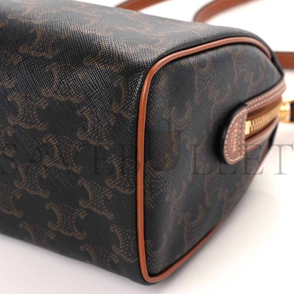 CELINE TRIOMPHE CANVAS CALFSKIN SMALL BOSTON BAG TAN (22*18*13cm) CELINE TRIOMPHE CANVAS CALFSKIN SMALL BOSTON BAG TAN (22*18*13cm)