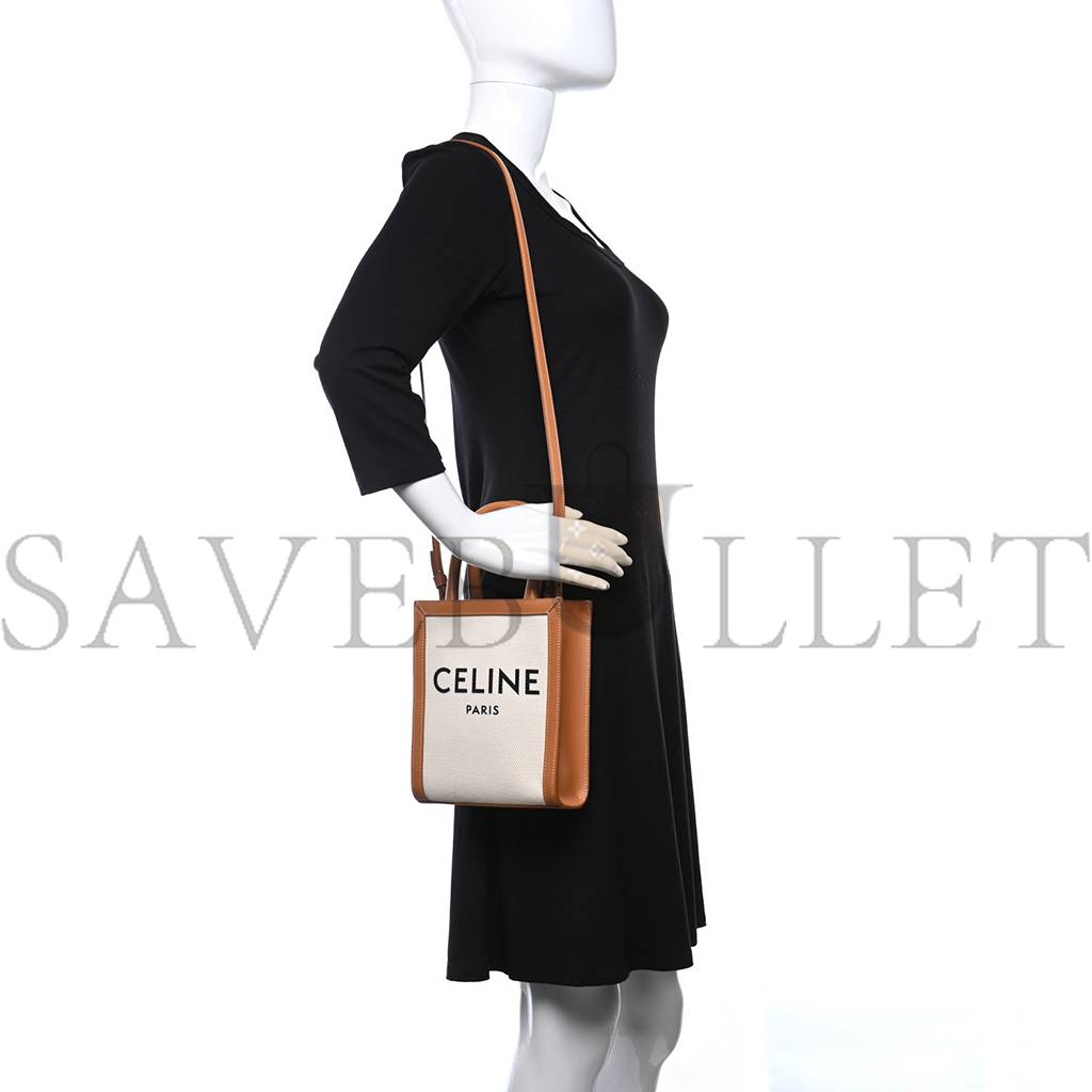 CELINE CANVAS CALFSKIN MINI VERTICAL CABAS NATURAL TAN (20*17*6cm)