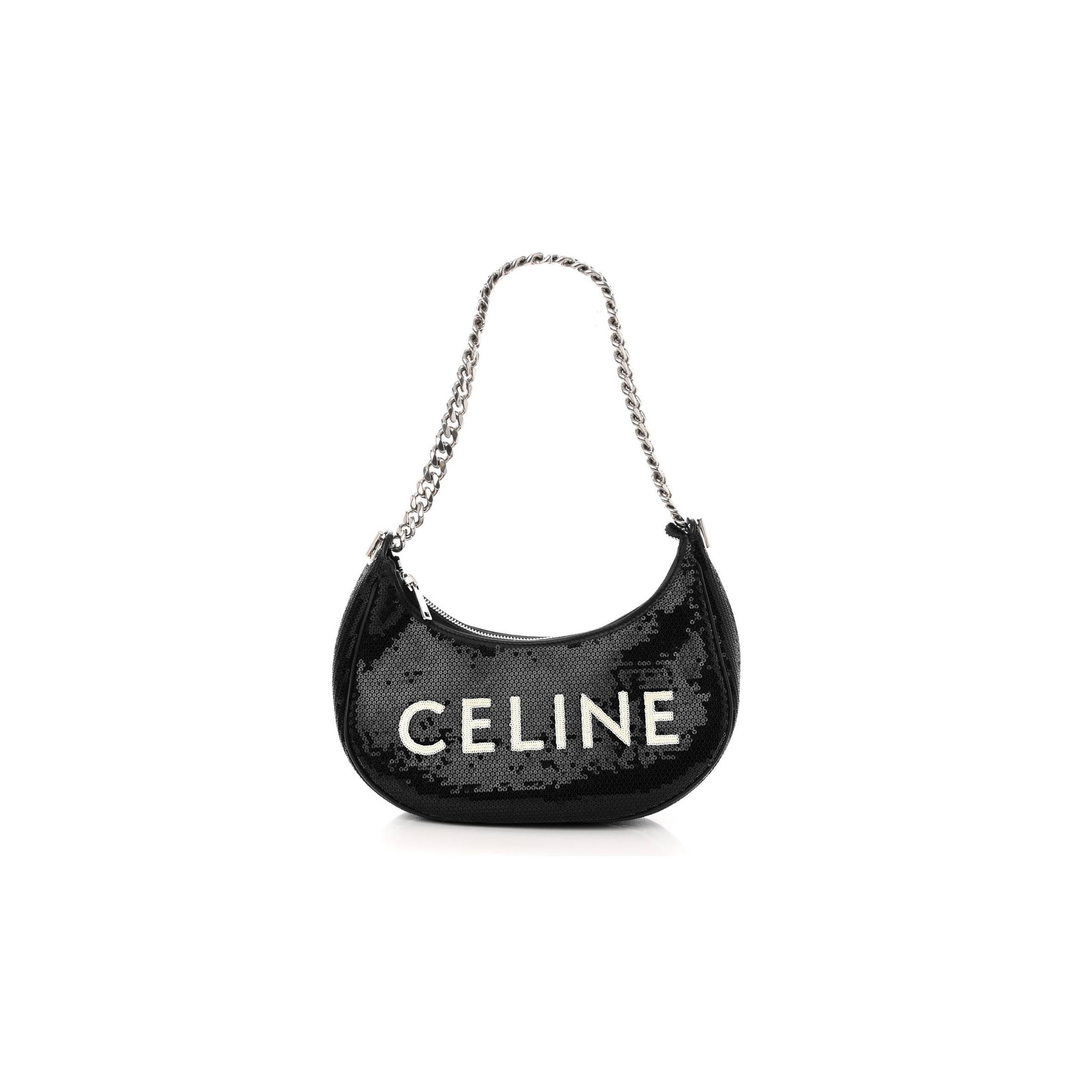 CELINE SEQUIN MEDIUM CHAIN AVA SHOULDER BAG BLACK (25*20*8cm) CELINE SEQUIN MEDIUM CHAIN AVA SHOULDER BAG BLACK (25*20*8cm)