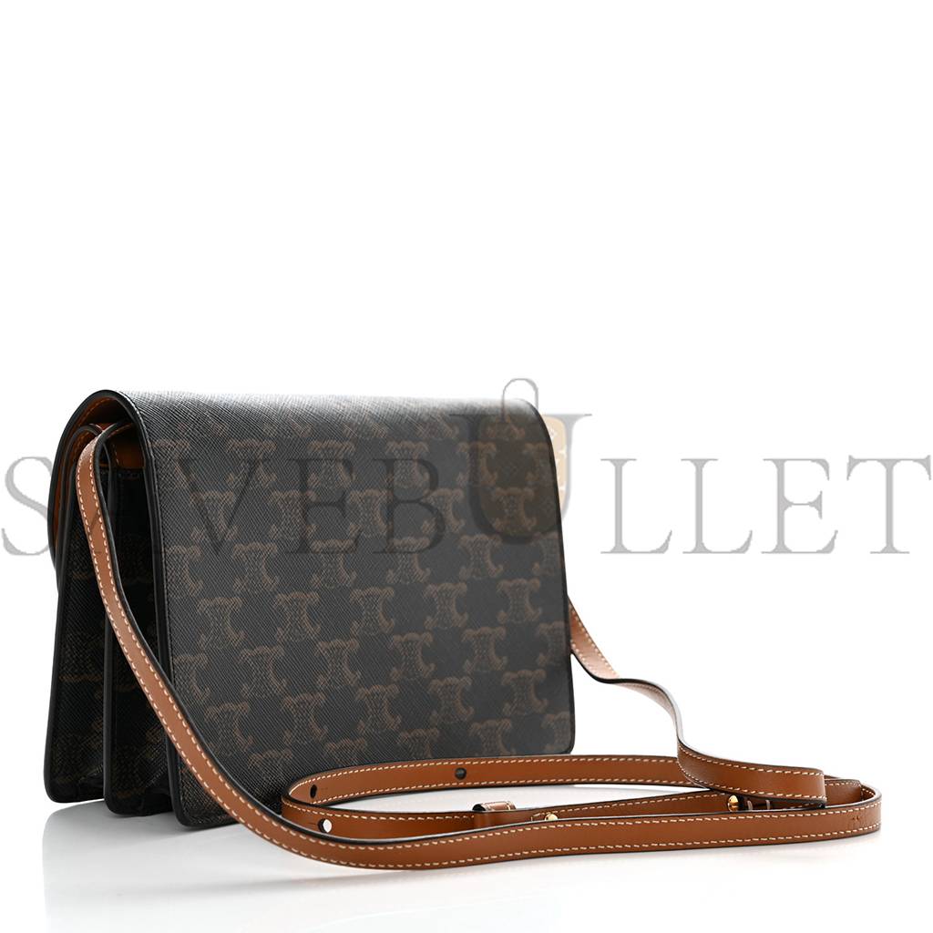 CELINE TRIOMPHE CANVAS LAMBSKIN WALLET ON STRAP TAN (20*13*6cm) CELINE TRIOMPHE CANVAS LAMBSKIN WALLET ON STRAP TAN (20*13*6cm)