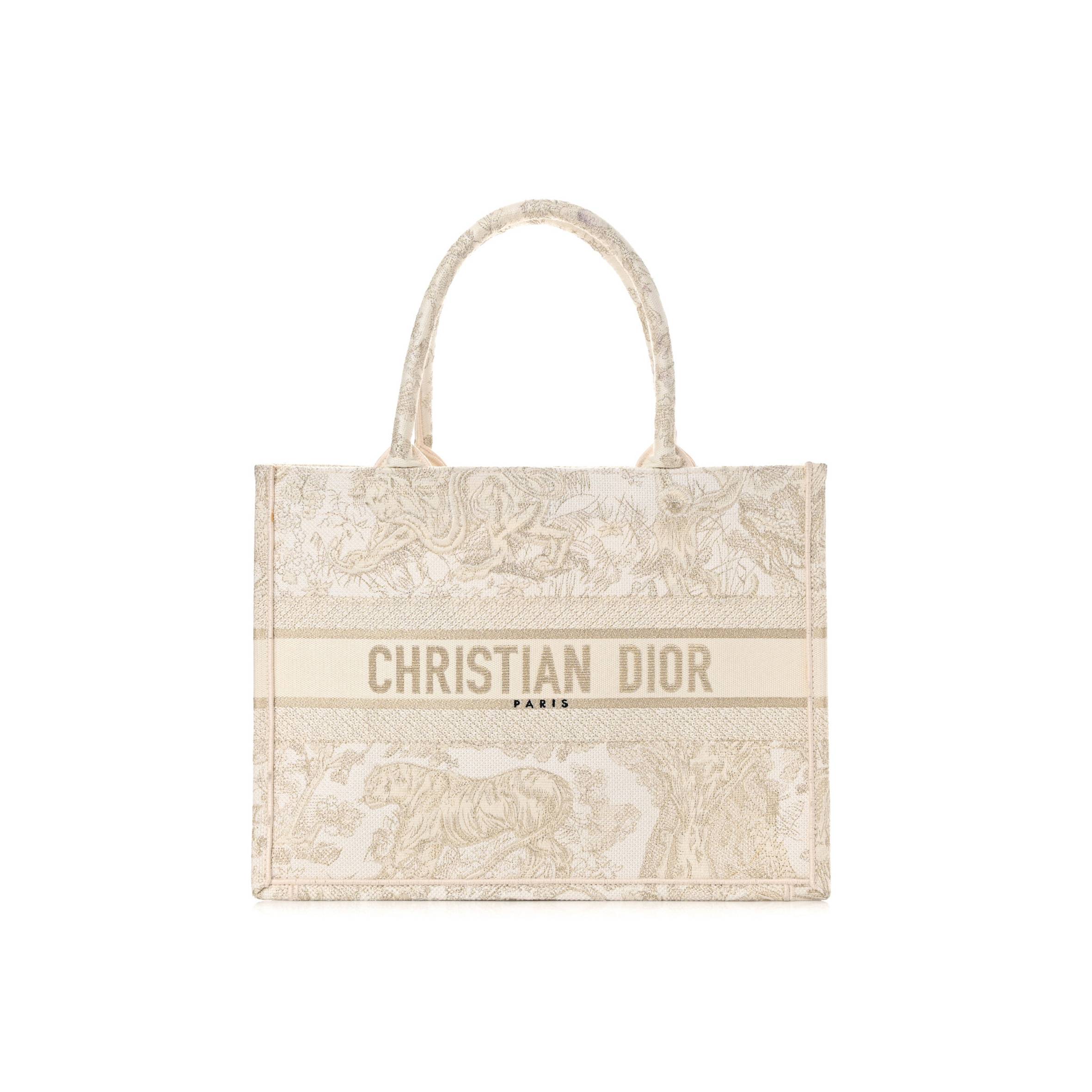 DIOR CANVAS EMBROIDERED MEDIUM DIORIVIERA TOILE DE JOUY BOOK TOTE GOLD (36*27*7cm)