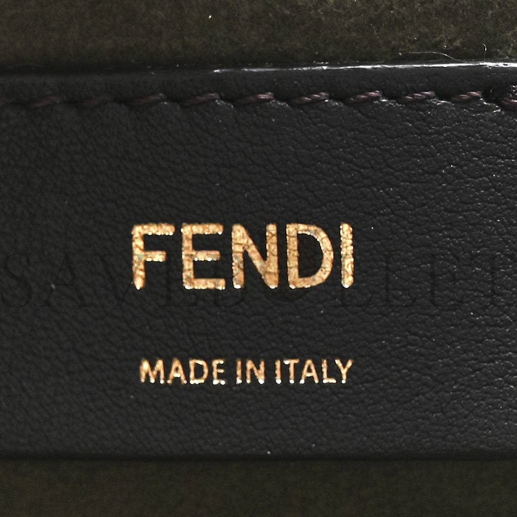 FENDI CHENILLE VITELLO KING PLEXIGLASS FF MINI BY THE WAY TOP HANDLE BOSTON BAG TORTORA NUVOLA (17*11*8cm)